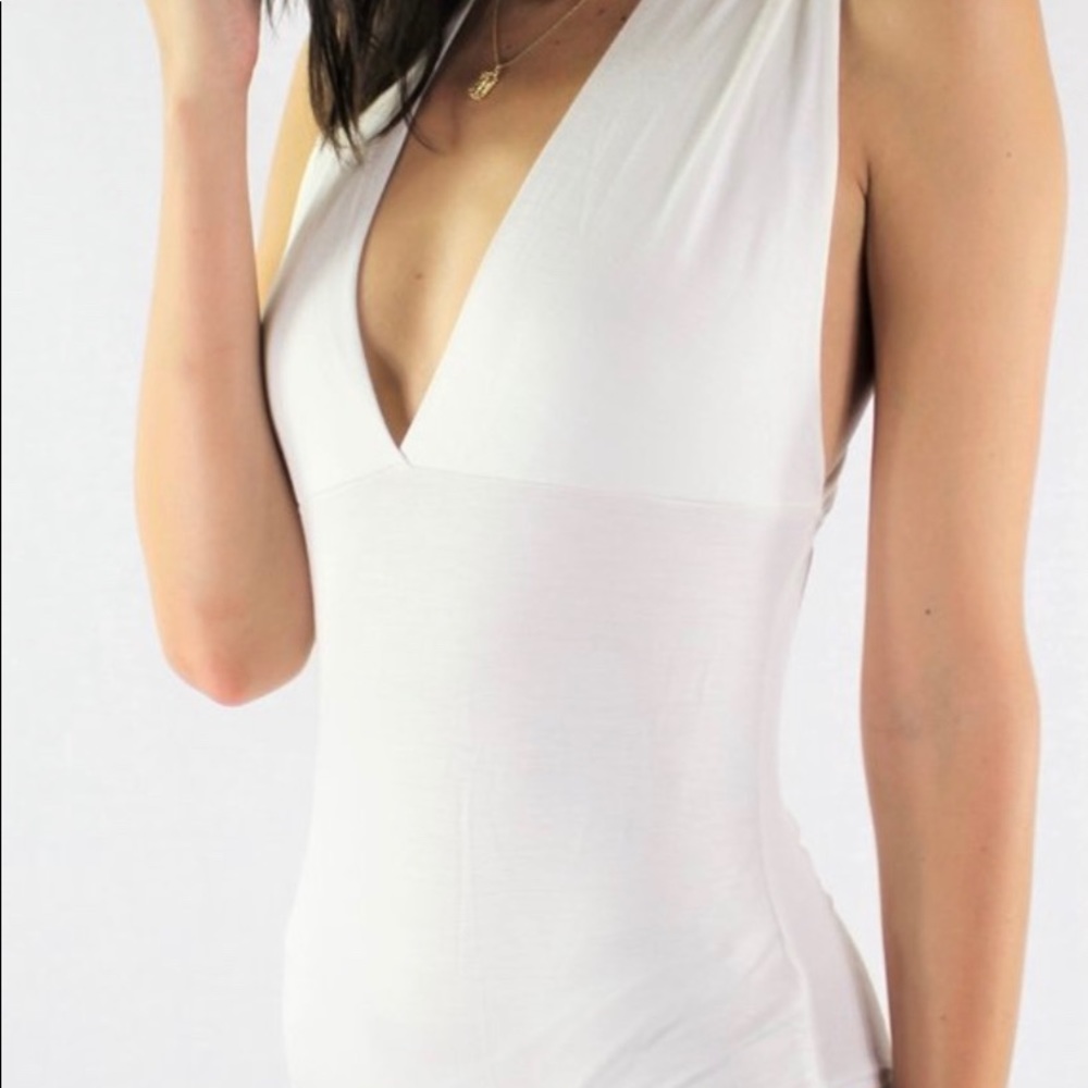Taupe Plunge V-Neck Criss-Cross Back Bodysuit | Soft Stretch